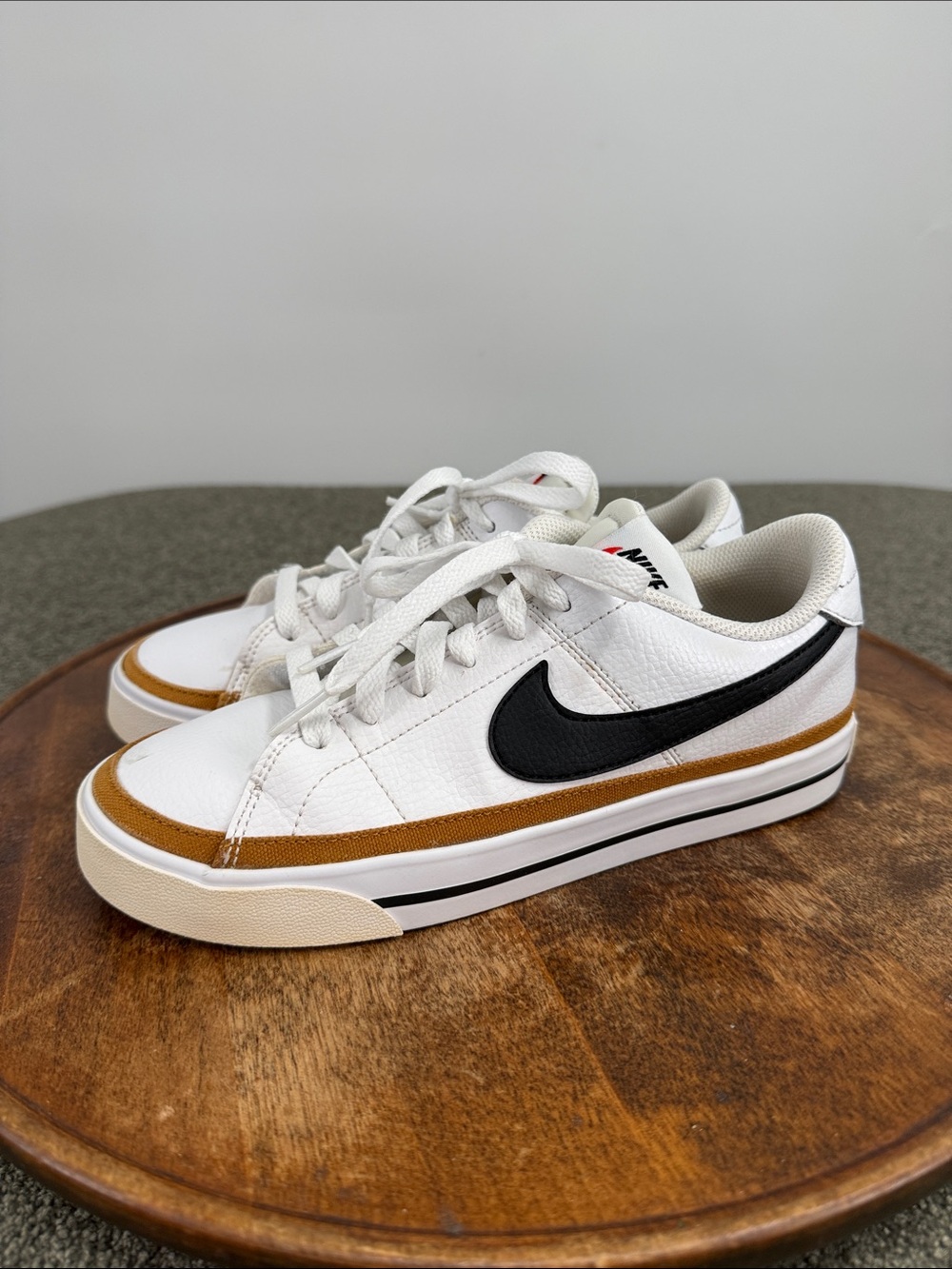 Nike Shoes Wm 6.5 Court Legacy White Black Desert Ochre Brown Low Lace Sneakers